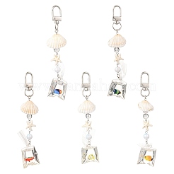 ABSプラスチック模造真珠、アクリル、合成ターコイズ、シェルペンダント装飾  合金回転式ナスカン付き  魚袋と貝殻の形  ブルー  122mm&nbsp;KEYC-FS00038-02
