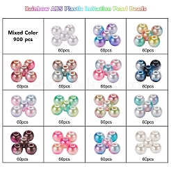 900Pcs 15 Style Rainbow ABS Plastic Imitation Pearl Beads&nbsp;OACR-YW0001-13