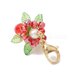 ガラス、アクリル、貝殻パールの花のペンダント装飾  ステンレススチール製ロブスタークロウ留め金304個付き  レッド  44~46mm&nbsp;HJEW-MZ00209-03