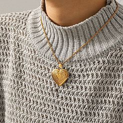 女性用、304ステンレススチール製、開閉式フォトロケットペンダントネックレス  18KGP本金メッキ  ハート  15.94インチ（40.5cm）  ペンダント：28.8x28.7mm&nbsp;WG5489D-03