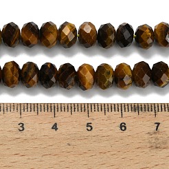 天然石タイガーアイビーズ連売り  多面カット  ロンデル  きいろ  8x5.5mm  穴：1.2mm  約69個/連  15.16''（38.5センチメートル）&nbsp;G-Z111-A02-01