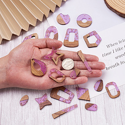 30Pcs 15 Style Transparent Resin & Walnut Wood Pendants&nbsp;RESI-FW0001-03