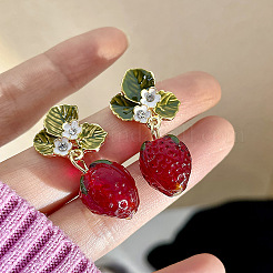 Alloy & Rhinestone & Enamel Leaf Stud Earrings&nbsp;WG2CE66-01