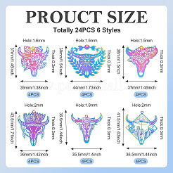 24Pcs 6 Styles Ion Plating(IP) 201 Stainless Steel Etched Metal Embellishments Pendants&nbsp;STAS-TA0002-78