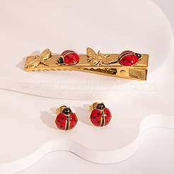 Ladybug 304 Stainless Steel Enamel Alligator Hair Clips & Stud Earring Sets for Women&nbsp;ZG3114-1