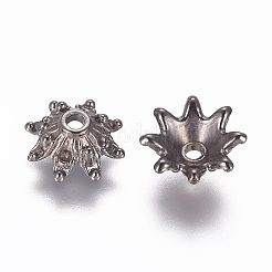 Ccbプラスチックビーズキャップ  8花びら  ガンメタ色  8.5x3.5mm  穴：1.4mm&nbsp;CCB-J029-06B