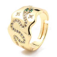 調節可能な真鍮製マイクロパヴェジルコニア製指輪  ワイドバンドリング  長持ちメッキ  ヘビ  18KGP本金メッキ  usサイズ7（17.3mm）&nbsp;RJEW-F116-05G