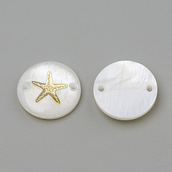 淡水シェルリンクコネクター  フラットラウンド＆ヒトデ/海の星  ゴールドカラー  16x4mm  穴：1.1~1.5mm&nbsp;X-SHEL-Q009-001G