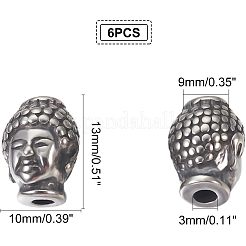 304ステンレススチールビーズ  イオンプレーティング（ip）  仏頭  アンティークシルバー  10x13x9mm  穴：3mm  6個/箱&nbsp;STAS-UN0007-10AS