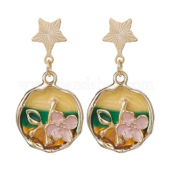 合金エナメルダングルスタッドピアス3組  花柄とフラットラウンド  ゴールドカラー  ミックスカラー  38.5x19.5mm&nbsp;EJEW-JE06678