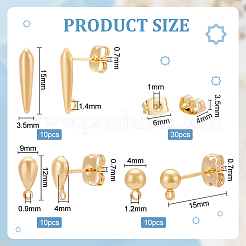 30Pcs 3 Style Ball & Teardrop Brass Stud Earring Findings&nbsp;KK-BC0012-24