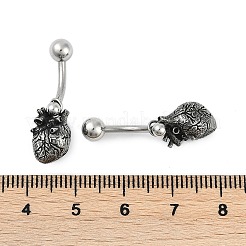 Heart 316 Surgical Stainless Steel Dangle Belly Button Rings&nbsp;EJEW-G416-10AS
