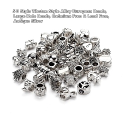 50Pcs 50 Style Tibetan Style Alloy European Beads&nbsp;TIBE-YW0001-21
