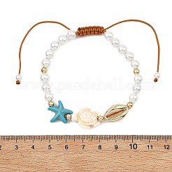 Dyed Synthetic Turquoise & Shell Pearl & Alloy Beads Braided Bead Bracelets for Women&nbsp;BJEW-JB13806