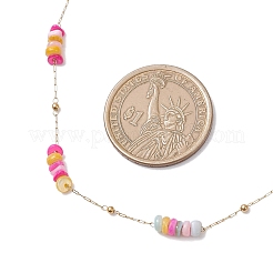 Dyed Disc Natural Shell Beaded 304 Stainless Steel Link Chain Necklaces&nbsp;NJEW-JN05448