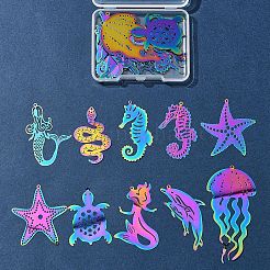 20Pcs 10 Styles Ion Plating(IP) 201 Stainless Steel Etched Metal Embellishments Pendants&nbsp;STAS-FS0001-52
