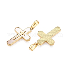真鍮と貝殻のペンダント  クロスチャーム  18KGP本金メッキ  24.5x16x2mm  穴：6x3.5mm&nbsp;KK-N254-209G