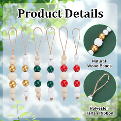 30Pcs 6 Colors Wooden Beaded Pendant Decorations&nbsp;HJEW-AB00737