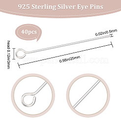 スターリングシルバーのアイピン40個925個  銀  25x3mm  ピン：0.5mm&nbsp;STER-BBC0002-16A