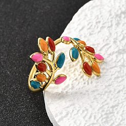304 Stainless Steel Enamel Cuff Rings&nbsp;RJEW-D309-01G