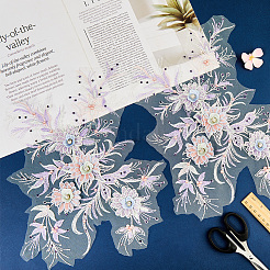 ポリエステル アクリル ラインストーン アップリケ 刺繍 ABS スパンコール  鉄ベース  花  ライラック  340x260x6mm&nbsp;FIND-WH20019-165A-03
