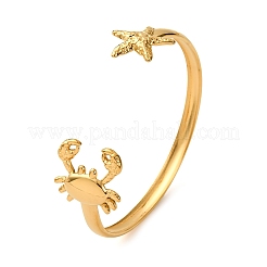 女性用304ステンレススチールカフバングル  ヒトデと貝殻の形  ゴールドカラー  1/4~3/4インチ（0.5~2.05cm）  内径：1-7/8x2-1/4インチ（4.8x5.8cm）&nbsp;BJEW-C123-01A-G