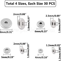 304ステンレススチールスペーサービーズ  フラットラウンド  ステンレス鋼色  4~8x1.2~2.5mm  穴：1.2~1.8mm  120個/箱&nbsp;STAS-UN0010-19