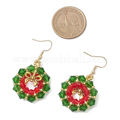 Stainless Steel Glass Christmas Wreath Dangle Earrings&nbsp;EJEW-MZ00605