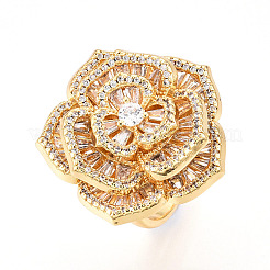 Brass Micro Pave Clear Cubic Zirconia Cuff Rings for Women&nbsp;KK-T074-06G