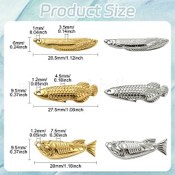 12個6色304ステンレスペンダント  魚のチャーム  ミックスカラー  27.5~28.5x6~9.5x3.5~7.5mm  穴：1~1.2mm  2個/スタイル&nbsp;STAS-CJ0003-49