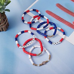 7個7スタイルワードインディペンデントフリーポリマークレイヘイシサーファーストレッチブレスレットセット  女性のための心を持つ天然水晶ビーズプレッピーブレスレット  ミックスカラー  内径：2-1/8インチ（5.5cm）&nbsp;BJEW-SW00039