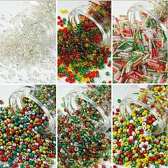 50G 5 Colors Christmas Theme Silver Lined Glass Seed Beads&nbsp;SEED-YW0002-62A