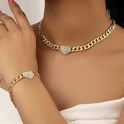 Heart Alloy Rhinestone Pendant Necklaces & Link Chain Bracelets&nbsp;WG19AD8-01