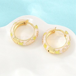 真鍮エナメルフープピアス  花柄  鉛フリー＆カドミウムフリー  ラックめっき  長持ちメッキ  18KGP本金メッキ  ラベンダーブラッシュ  20x6mm&nbsp;KK-CBA8324-13G-04