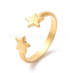 Ion Plating(IP) 304 Stainless Steel Double Star Open Cuff Ring for Women&nbsp;RJEW-K245-27G