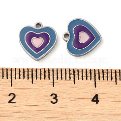 304ステンレススチールエナメルチャーム  ハートチャーム  ステンレス鋼色  9.5x9x1.5mm  穴：1mm&nbsp;STAS-D018-06P