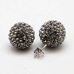 スターリングシルバーオーストリアクリスタルラインストーンイヤースタッド925個  耳ナッツ  ラウンド  215 _BLACKダイヤモンド  12mm  ピン：0.8mm&nbsp;SWARJ-D470-215