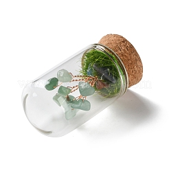 Natural Green Aventurine Chips Money Tree in Dome Glass Bell Jars with Wood Base Display Decorations&nbsp;DJEW-K030-02N