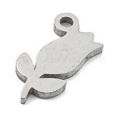 変色しないレーザーカット304ステンレススチールチャーム  バラのチャーム  ステンレス鋼色  11x5.5x1mm  穴：1.2mm&nbsp;STAS-G323-02P