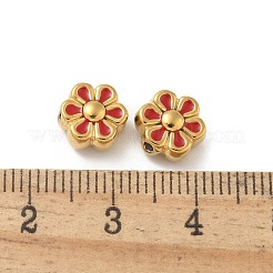 イオンプレーティング（IP）304ステンレスビーズ  エナメル  18KGP本金メッキ  花  ファイヤーブリック  9x9x5mm  穴：1.2mm&nbsp;STAS-R008-01G-01