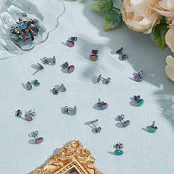 イオンプレーティング(IP) 304ステンレススチールスタッドピアス金具50個  カン付き  フラットラウンド  虹色  8x1mm  穴：1.5mm  ピン：0.8mm&nbsp;STAS-AR0002-52
