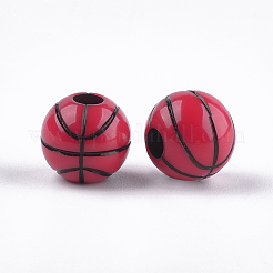 クラフトアクリルビーズ  バスケットボール  クリムゾン  11.5~12x10.5mm  穴：3.5~4mm&nbsp;X-MACR-T023-12B