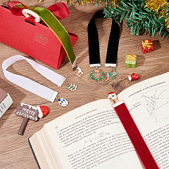 クリスマスをテーマにしたベルベットのしおり  合金エナメル スノーフレーク/リース/トナカイ/ツリー ペンダント ブックマーク  ミックスカラー  295~310mm  4スタイル  1個/スタイル  4個/セット  1セット/ボックス&nbsp;AJEW-FG0002-63