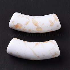 不透明なアクリルビーズ  グリッターパウダー付き  カーブチューブ  ホワイト  34.5x13.5x11.5mm  穴：3.1mm&nbsp;X-OACR-A016-05K