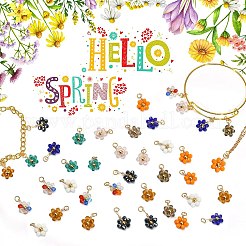 27個9色ガラスペンダント  ゴールデンメッキの合金パーツ  多面カット  花  ミックスカラー  11x10x3.5mm  穴：2.6mm  3個/カラー&nbsp;GLAA-CJ0001-83