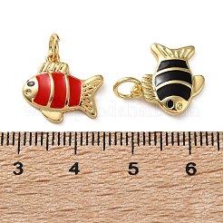 海の真鍮チャーム  18KGP本金メッキ  エナメル  丸カン付き  魚  13.5x14x2.5mm  穴：3mm&nbsp;KK-D221-21G-02
