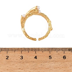 オーシャン304ステンレススチールカフオープンリング  プラスチック模造真珠付き  サンゴの形  ゴールドカラー  18mm  内径：17mm&nbsp;SA-CBA183D-07G