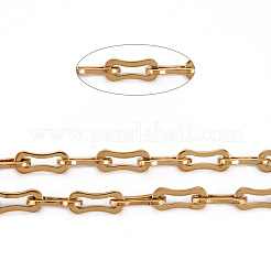304ステンレススチールリンクチェーン  スプールで  溶接されていない  ニッケルフリー  18KGP本金メッキ  14x6x1.5mm  約32.81フィート（10m）/ロール&nbsp;CHS-T003-14G-NF