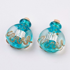 手作り銀箔ランプワーク香水瓶ペンダント  精油ボトル  金の砂  ミックスカラー  32.5~34mm  穴：5mm  ボトル容量：0.5~1ml（0.017~0.03液量オンス）&nbsp;FOIL-P001-B