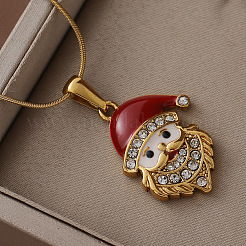 316 Surgical Stainless Steel & Glass Christmas Santa Claus Pendant Necklaces with Enamel for Women&nbsp;KI9452